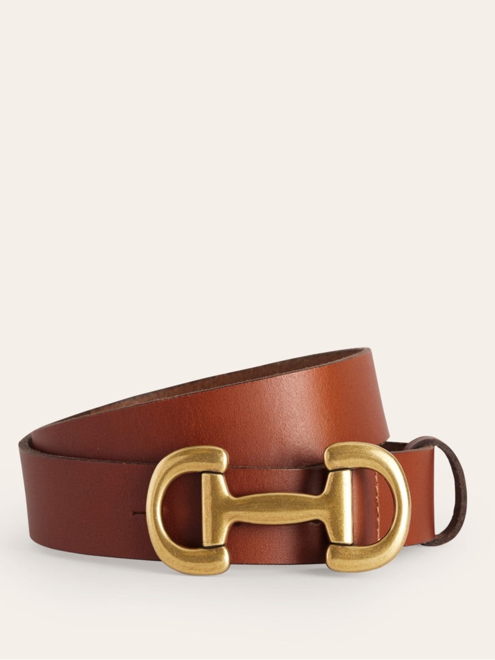 Boden Iris Snaffle Trim Tan Leather 3/4ā Belt Gold Bit Buckle Sz L